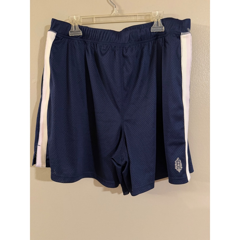 Free People Movement Navy Blue Mesh Athletic Shorts White Stripe Medium